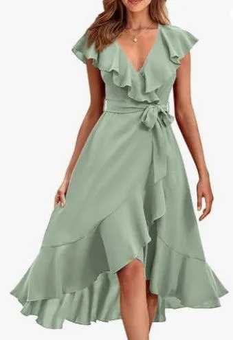 Women's V-neck Short Sleeve Ruffles Long Tie Dress