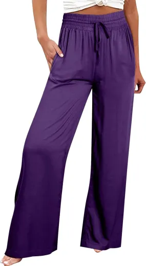 Women's Wide Leg Lounge Pants Summer High Waist Drawstring Loose Light Weight Fit Casual Trousers Comfy Palazzo Pants 2024