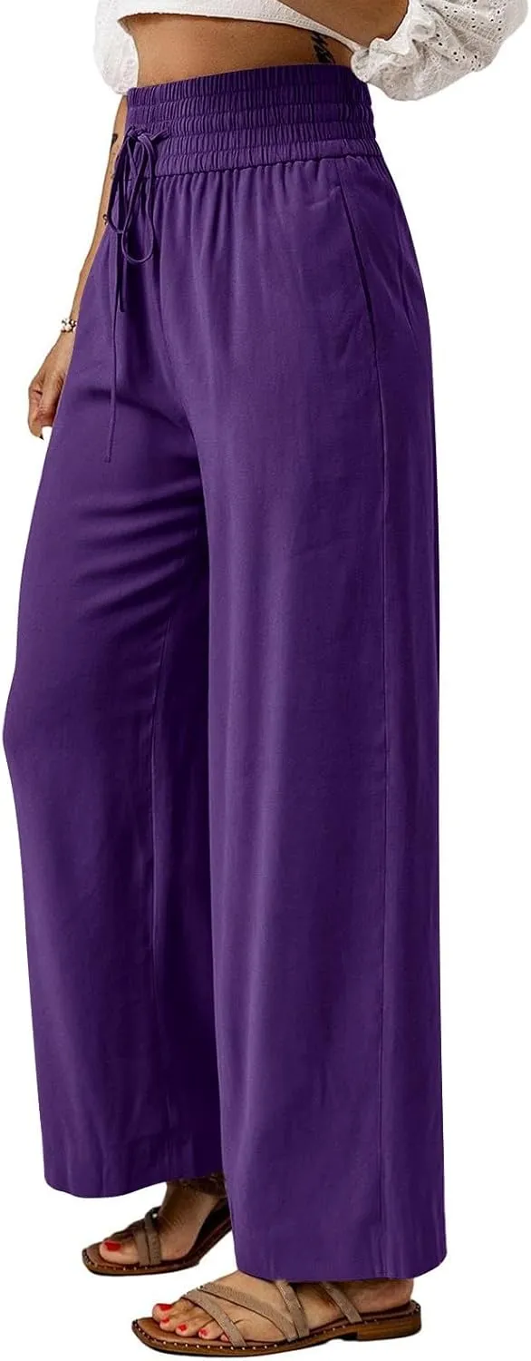 Women's Wide Leg Lounge Pants Summer High Waist Drawstring Loose Light Weight Fit Casual Trousers Comfy Palazzo Pants 2024