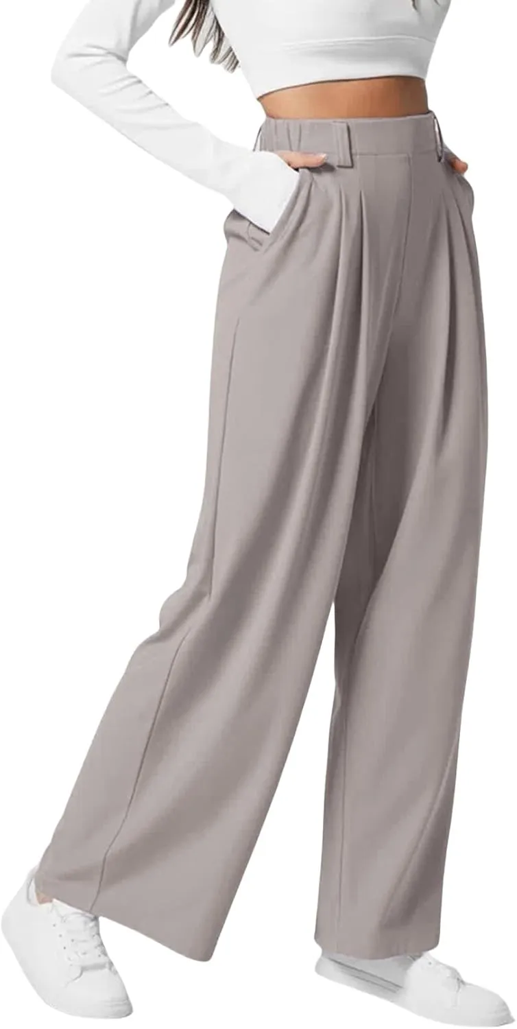 Work Pants Women 2025 Fashion High Waisted Wide Leg Dress Pants Comfy Straight Leg Office Pant Light Pleated Trouser