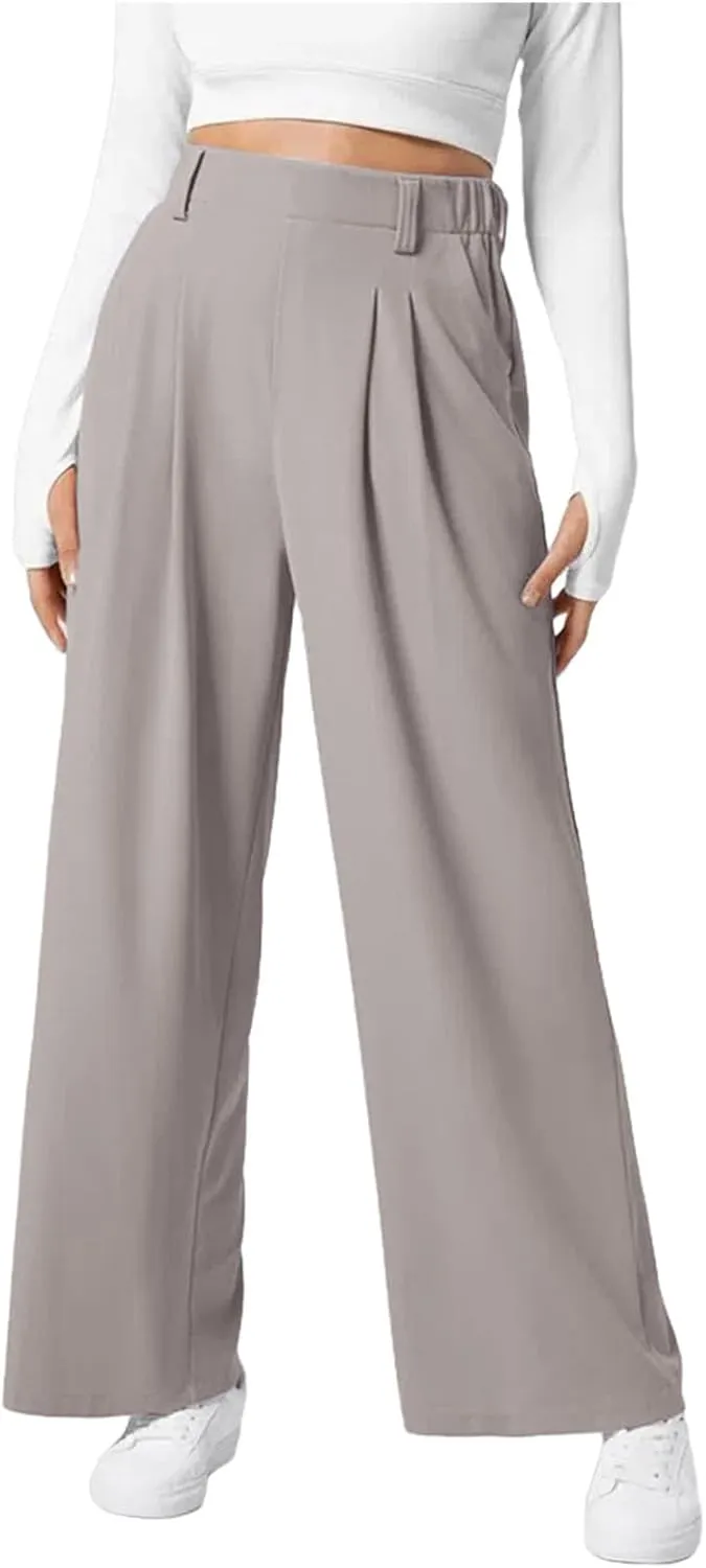 Work Pants Women 2025 Fashion High Waisted Wide Leg Dress Pants Comfy Straight Leg Office Pant Light Pleated Trouser