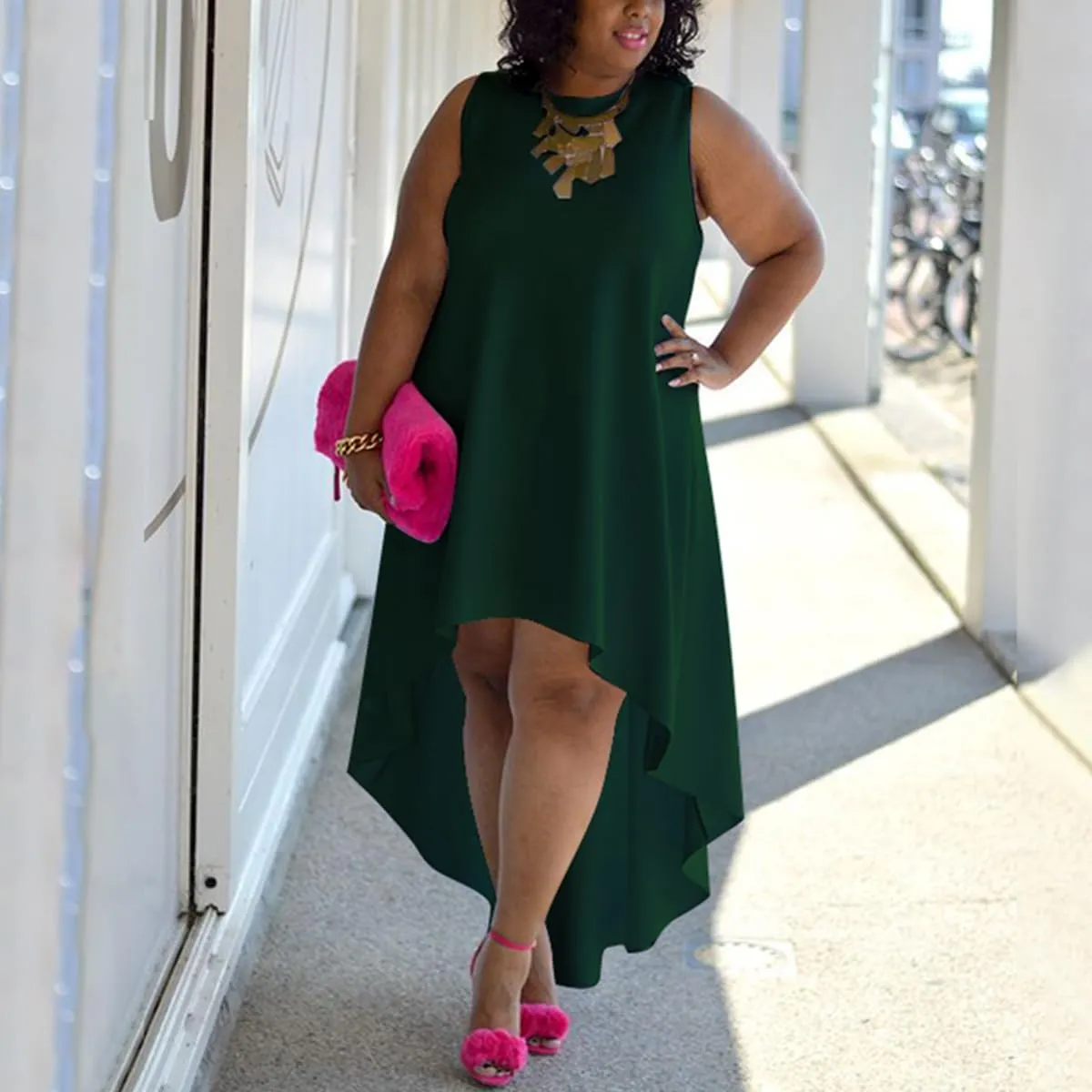 WUSENST Plus Size Maxi Dress for Women Casual Sleeveless Flowy High Low Summer Tank Long Dress
