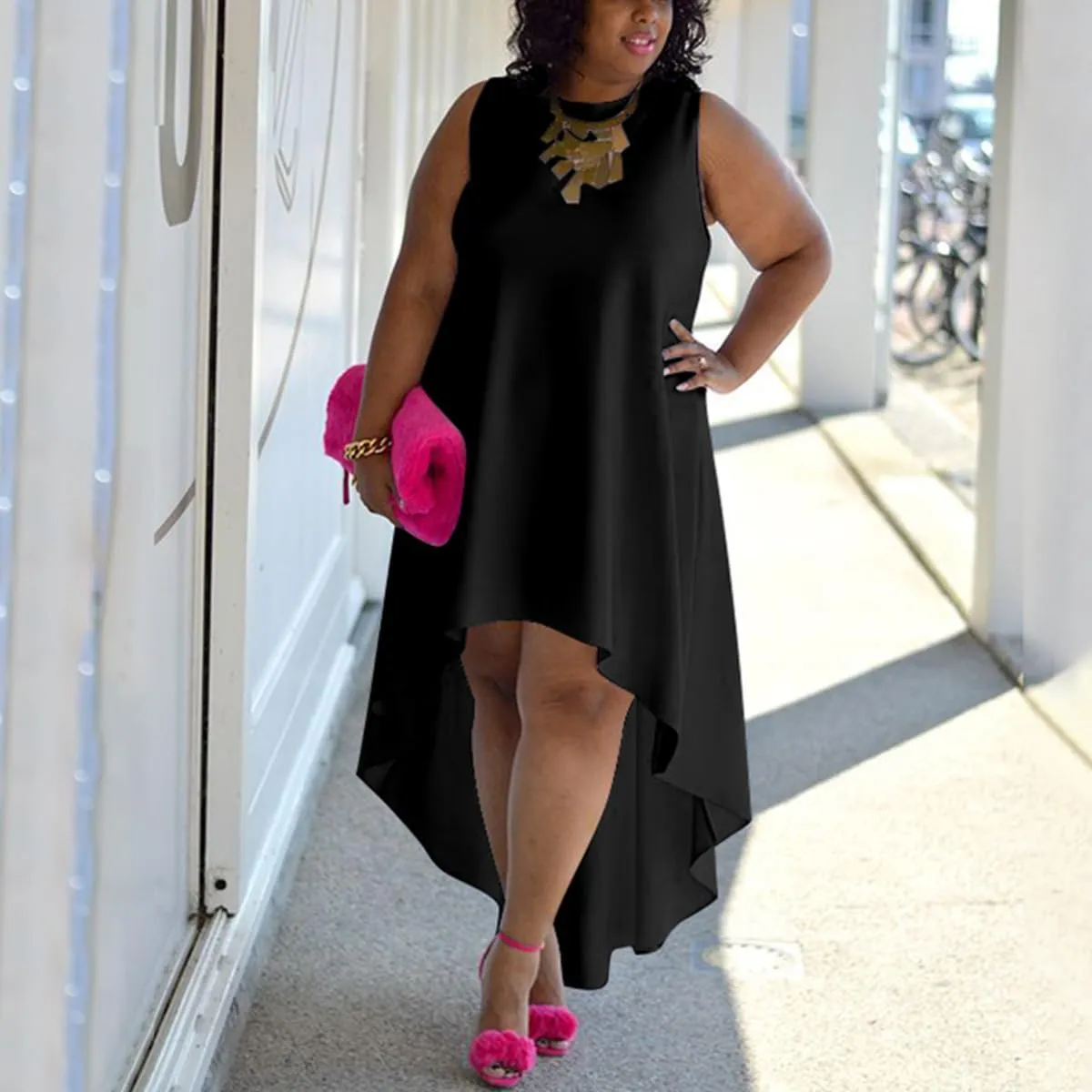 WUSENST Plus Size Maxi Dress for Women Casual Sleeveless Flowy High Low Summer Tank Long Dress