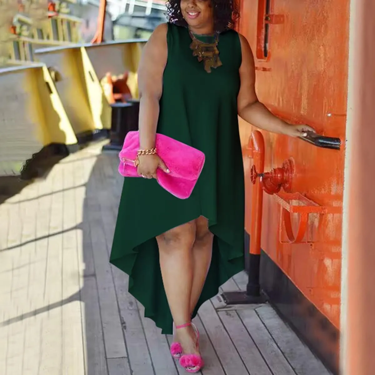 WUSENST Plus Size Maxi Dress for Women Casual Sleeveless Flowy High Low Summer Tank Long Dress